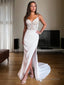 Sheath/Column V Neck Court Train Stretch Crepe Wedding Dresses With Leg Slit