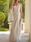 Sheath/Column V Neck Floor Length Chiffon Mother of the Bride Dress With Ruched
