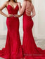 Sheath/Column V Neck Sweep Train Lace Prom Dresses