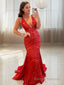 Sheath/Column V Neck Sweep Train Prom Dresses