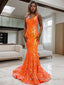 Sheath/Column V Neck Sweep Train Prom Dresses