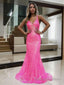 Sheath/Column V Neck Sweep Train Prom Dresses