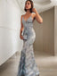 Sheath/Column V Neck Sweep Train Prom Dresses With Appliques Lace