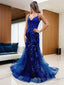 Sheath/Column V Neck Sweep Train Prom Dresses With Appliques Lace