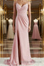 Sheath/Column V Neck Sweep Train Stretch Crepe Bridesmaid Dress with Leg Slit