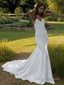 Sheath/Column V Neck Sweep Train Stretch Crepe Wedding Dresses