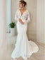 Sheath/Column V Neck Sweep Train Stretch Crepe Wedding Dresses
