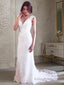 Sheath/Column V Neck Court Train Tulle Wedding Dresses