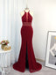 Sheath Halter Beading Sweep Train Dress