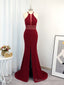 Sheath Halter Beading Sweep Train Dress