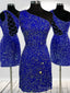 Sheath One Shoulder Sequin Short Mini Velvet Sequins Dress