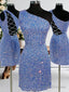 Sheath One Shoulder Sequin Short Mini Velvet Sequins Dress