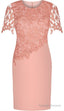 Sheath Round Neck Short Sleeves Prom Elastic Satin Short Mother Of The Bride Dresses With Lace