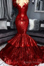 Shining Hot Red Mermaid Prom Prom Gown with Ruffles