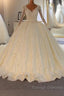Shinny Long A Line Full Beading Lace-Up Wedding Dress with Sleeves