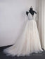 Shinny Long A Line V Neck Backless Sequins Wedding Dresses