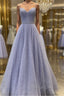 Shiny A Line V Neck Purple Lace Prom Dress A Line V Neck Purple Lace Prom Dress