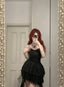 Shiny Black Spaghetti Strap Sequined Tulle Irregular Skirt 17Th Birthday Homecoming Dress