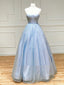 Shiny Blue Long Prom Dresses, Shiny Blue Formal Prom Dresses
