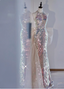 Shiny Dreamy Iridescent Gradient Mermaid Halter Neck Bow Sequin Long Formal Prom Dress