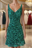 Shiny Green Sequins V Neck Short Prom Dress V Neck Green Homecoming Dress Green Prom Dress