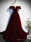 Shiny Off the Shoulder Burgundy Long Prom Dresses, Off Shoulder Wine Red Formal Prom Dresses