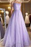 Shiny Purple Long Lace Prom Dresses, Shiny Purple Lace Formal Evening Dresses