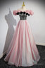 Shiny Tulle Long A Line Pink Corset Prom Dress, Off the Shoulder Prom Prom Dress