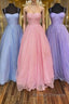 Shiny Tulle Open Back Long Prom Dresses Long Tulle Prom Graduation Prom Dresses