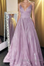 Shiny V Neck Backless Purple Long Prom Dresses, Sparkly Backless Purple Formal Evening Dresses