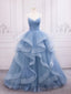 Shiny V Neck Blue Prom Dresses, Shiny V Neck Blue Formal Prom Dresses