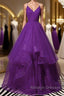 Shiny V Neck Purple Long Prom Dress Long Purple Prom Dress Purple Ball Gown