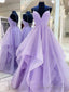 Shiny V Neck Purple Long Prom Dresses, Purple V Neck Long Formal Prom Dresses