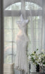 Shinying White Mermaid Strapless Lace-Up Back Sequin Chiffon Long Formal Prom Dress