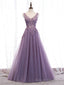 Shop V Neck Purple Beading Appliques Tulle A Line Prom Dress Under 129