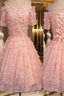 Short A-Line Junior Cute Off Shoulder Full Lace Appliques Beads Sweetheart Lace Up Back Homecoming Dresses