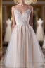 Short A Line Spaghetti Strap Lace Tulle Wedding Dresses