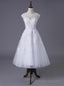 Short A Line Tea Length Tulle Appliques Lace Wedding Dresses