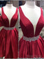 Short A-Line V Neck Red Backless Prom Dresses Short Red Backless Homecoming Dresses Prom Dresses
