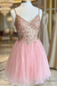Short Appliqued Sequins A Line Tulle Homecoming Dress