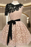 Short Black Champagne Lace Prom Dress Short Black Champagne Lace Graduation Homecoming Dress