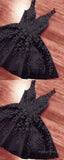 Short Black Lace Embroidery V Neck Homecoming Prom Dresses For Girls