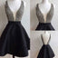 Short black mismatched open back sexy freshman homecoming Formal Prom Dress