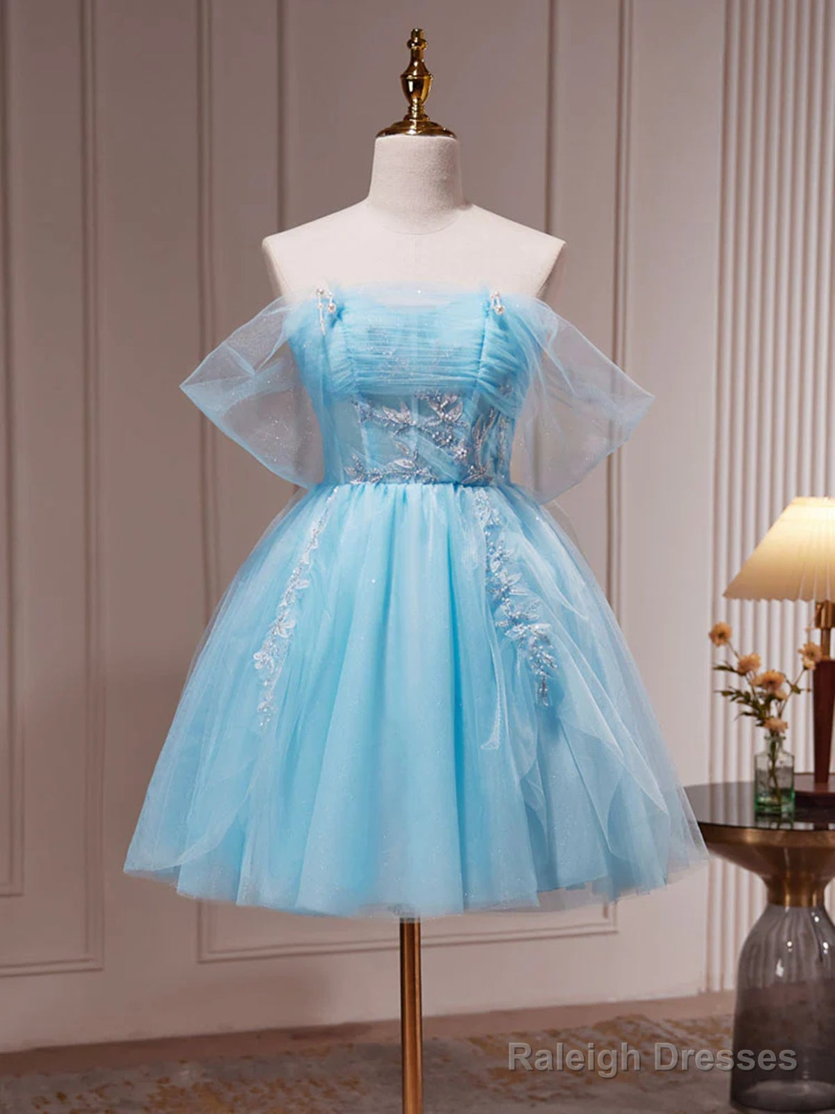 Short Blue Beaded Prom Dresses, Short Blue Graduation Homecoming Dress