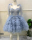 Short Blue Corset Tiered Tulle Ball Gown