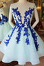 Short Blue Lace Tulle Prom Dress Short Blue Lace Homecoming Graduation Dress
