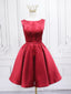 Short Burgundy Floral Prom Dresses, Short Wine Red Floral Formal Homecoming Dresses