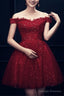 Short Burgundy Prom Dress Sequin Lace