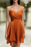 Short Burnt Orange Satin Cocktail Dresses V-neck Semi Formal Dress