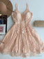 Short Champagne Tulle Homecoming Dress A Line Spaghetti Straps Homecoming Dress